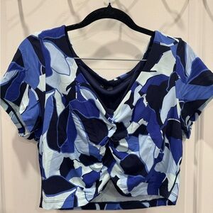 Offline by aerie Womens Blue Twist-Front Short Sleeve Top